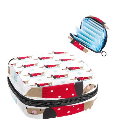 Anna Cowper Cute Christmas Dachshund Dog Puppy Sanitary Napkin Storage Bag Feminine Menstrual Cup Pouches Nursing Pad Holder Tampon Bags Portable Period Bag for Women Teen Girls 1Pcs Multi-colored 18