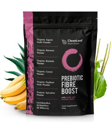 CleanLeaf Nutrition Prebiotic Fibre Boost - High-Fiber Supplement with Psyllium Husk Powder and Organic Inulin - Soluble Fibre for Gut Health