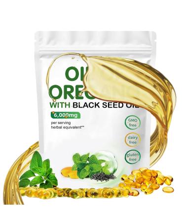 Oil of Oregano Softgels 2 in 1 6000mg Oil of Oregano with Black Seed Oil 200mg Oil of Oregano with Black Seed Oil Supplement Capsules 180 Softgels (1 Bag)