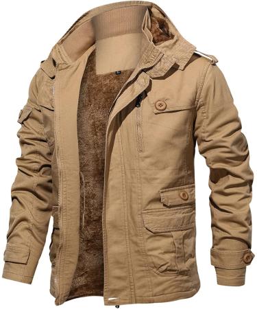 Hanxiulin Fleece Plush Jacket for Men | Warm Windproof Winter Coat | Fluffy Thick Khaki 3XL Outdoor Jacket - Buy Online on GoSupps.com