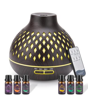 SPLITSKY 400ML Essential Oil Diffuser with 6*essential oil electric remote control aroma Air diffuser Humidifier with Waterless Auto-Off 7 LED Light Colors for Bedroom home Dark-6
