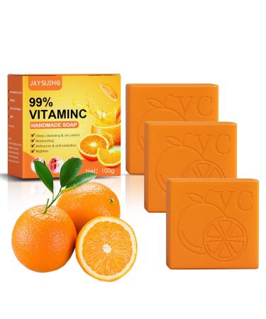Pureadee 3PCS Elements Vitamin C Soap  Orange Vitamin C Handmade Soap  Natural Organic Soap with 99% Vitamin C  Face & Body Exfoliate Moisturizing Carefor Deeply Cleanses and Nourishes Skin