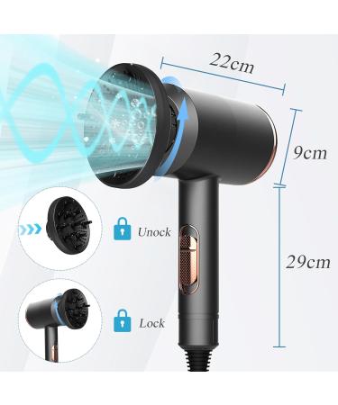 2000W Ionic Hair Dryer with Diffuser - Professional Fast Drying Blow Dryer for Women - 2 Speed 3 Heat Settings - Cool Shot Button - Travel Hairdryer (Black) - Buy Online on GoSupps.com