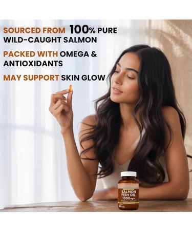 Salmon Fish Oil 1000mg Softgel Capsules with Vitamin D3 & Vitamin E | Omega-3 Supplement for Heart Joint Bone & Skin Health | Lemon Flavour | 60 Capsules - Buy Online on GoSupps.com