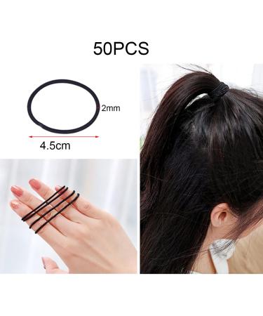 Elastic Hair Bands 2mm (50 Pieces) - No Metal Ponytail Holders for Women, Men, Kids - Black - Buy Online on GoSupps.com