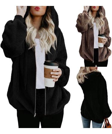 Cllios Women's Plus Size Hooded Fuzzy Fleece Jacket - 5XL Black - Buy Online on GoSupps.com