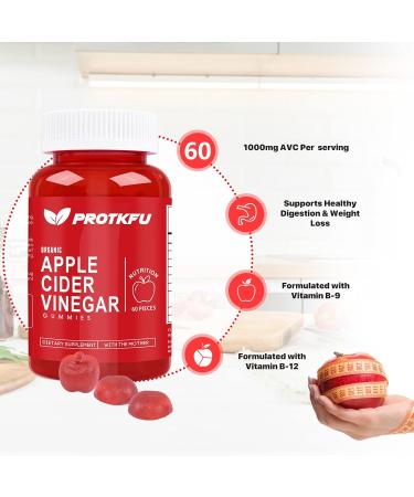 ProTKFU Apple Cider Vinegar Gummies - Vegan Weight Loss Supplement with B12 B9 - Detox & Cleanse for Healthy Living - Buy Online on GoSupps.com