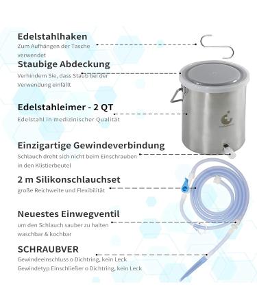 TopQuaFocus Non-Toxic Enema Bucket Kit - 2 Quart Capacity for Coffee Water & Gerson Therapy - Stainless Steel Colon Cleanse & Detox Solution - Buy Online on GoSupps.com