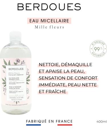 BERDOUES Micellar cleansing water cleanses removes make-up and soothes organic aloe vera sensitive skin floral scent 95% natural origin vegan made in France 400ml - Buy Online on GoSupps.com