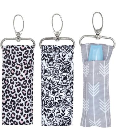 Wudaizhi 3pcs Lip Balm Bag Chapstick Bag Keyring Colourful Print Redistick Bag with Buckle for Women