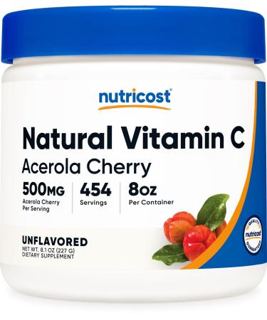 Nutricost Natural Vitamin C - Acerola Cherry Powder 0.5 LB - Gluten Free & Non-GMO 8 Ounce (Pack of 1)