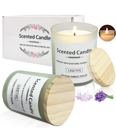 Scented Candles Women Gift Set: 2 Pack Glass Jar Candles Soy Aromatherapy Candle - Lavender Freesia Candles 80 Hour Burn Time Wick Candle for Home Relaxation & Stress Relief 10.6 OZ Candles for Friend 2pack Glass Scented C…