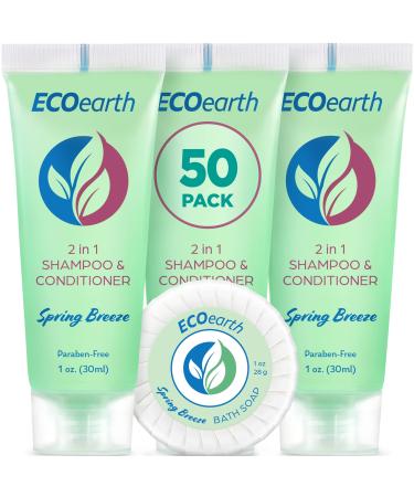 EcoEarth Round Soap Bars 2in1 Shampoo & Conditioner 2-Piece Set (Spring Breeze 1 oz each 100 pc) Delight Your Guests with Revitalizing & Refreshing Hotel Toiletries & Hotel Amenities