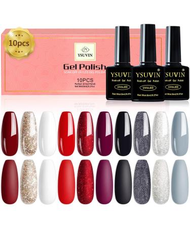 Yueshop 10-Piece Gel Nail Polish Set - Red, Black, Grey, Silver, White Glitter Gel Varnish Kit for Seasonal Nail Art - Soak Off, LED Lamp, DIY Manicure - Perfect Gift for Women - Buy Online on GoSupps.com