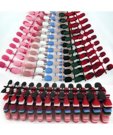 240pc Kids Short Square Matte Press on Nails Round Stright False Nails 10 Colors Colored Artificial Fingernails Manicure Design Decor for Women Girls Kids (Short Round)