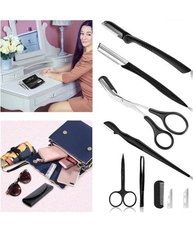 Professional Eyebrow Trimmer Set 9 Pieces Eyebrow Tweezers Set Stainless Steel Small Scissors Eyebrow Shaver Eyebrow Trimmer Tools for Men and Women (Black) - Buy Online on GoSupps.com