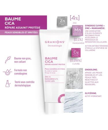 CICA Healing Cream - GRANIONS Dermatologie - Moisturizing Cream for Babies Children Adults - Vegetable Glycerine + Zinc + Copper - Soothing Balm - Sensitive and Irritated Skin - Face and Body - 40 - Buy Online on GoSupps.com