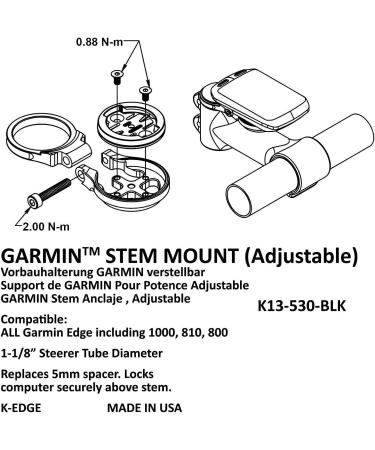 K-Edge Adjustable/Fixed Black Stem Mount for Garmin Computer - Black - Buy Online on GoSupps.com