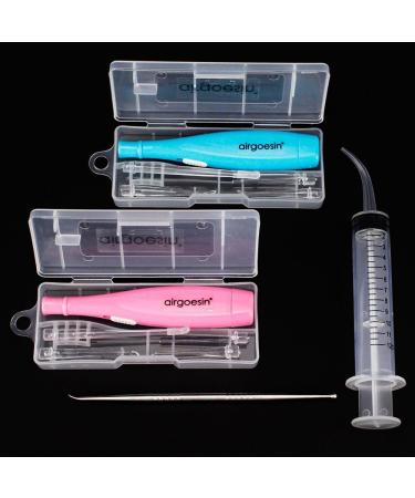 Airgoesin Tonsil Stone & Earwax Remover Kit with LED Tool - 2 Sets, Stainless Steel Pick, Oral Syringe, Irrigation Ear Syringe - Blue/Pink - Buy Online on GoSupps.com