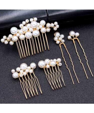 Prosy 5-Piece Bridal Wedding Pearl Hair Comb & Hairpins - Gold Bridal Hair Accessories for Women & Girls - Buy Online on GoSupps.com