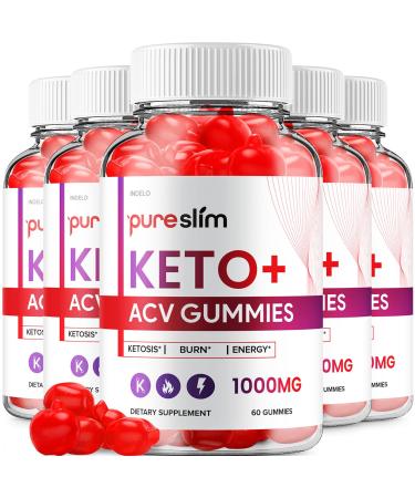 (5 Pack) Pure Slim Keto ACV Gummies - Advanced Formula PureSlim Keto Plus ACV Gummies Apple Cider Vinegar Pure Slim ACV Gummies Dietary Supplement Reviews Men Women (300 Gummies)