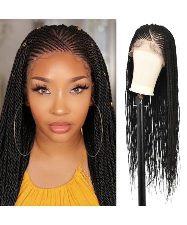 Brinbea 13X6 Lace Front Braided Wigs for Women Premium Synthetic Twisted Braid Wig Black Cornrow Braided Hair Wigs with Baby Hair 30 inches Twist Braids