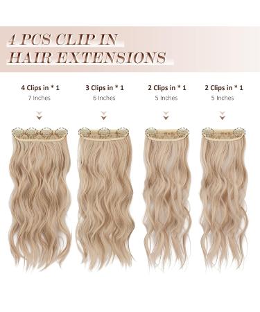 Feshfen Clip-In Hair Extensions - 4PC Synthetic Wavy Honeyblond & Platinum Blonde - 50cm Women's Hair Upgrade - Buy Online on GoSupps.com