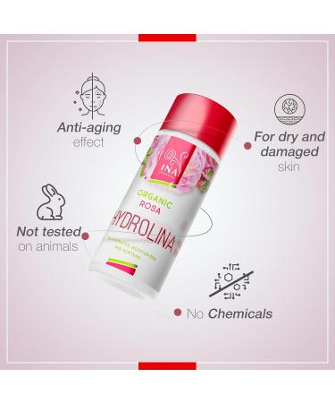 InaEssentials Organic Rose Water - Hydrolina Hydrating Toner for Dry Skin for Face and Body Hydrosol Skin Care - Buy Online on GoSupps.com