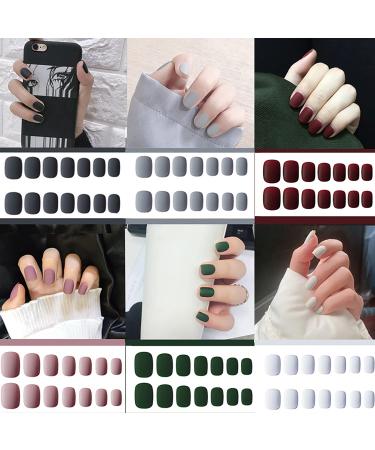 6 Packs (144 Pcs) Matte Short Press on Nails, Acrylic Short False Nails Full Cover Set Artificial Nails Fake Solid Color with Glue Nail File for Women