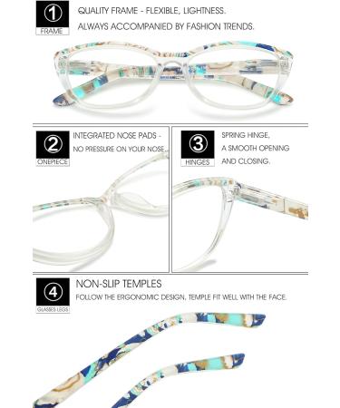 Vevesmundo Womens Cat Eye Reading Glasses Set - 4 Anti Blue Light Glasses 2.0 Diopter Spring Hinge Visual Aid - Buy Online on GoSupps.com