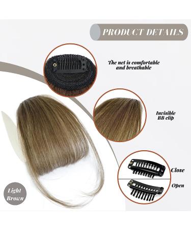 Clip in Bangs Hair Extension- 100% Human Hair Wispy French Bangs Fringe- Light Brown Wispy Bangs for Women - Buy Online on GoSupps.com