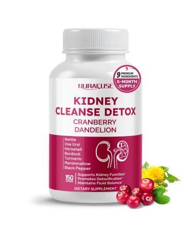 Kidney Cleanse Detox Cranberry Dandelion - Supports Kidney Function Promotes Detoxification- Made and Tested in The USA 150 count (pack of 1)