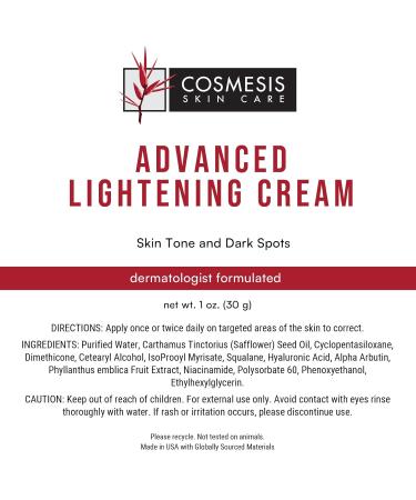 Cosmesis Advanced Lightening Cream - Dark Spot Reduction Youthful Skin Niacinamide & Alpha Arbutin - 1 oz - Buy Online on GoSupps.com