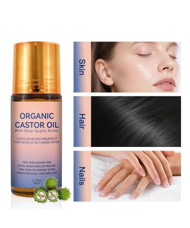 LUIMOLL Organic Castor Oil Roll-On with Rose Quartz 100% Pure Cold-Pressed & Unrefined Hexane-Free For skin Eyebrows and Eyelashes 50mL (1.7oz) - Buy Online on GoSupps.com