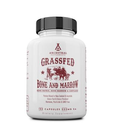 Ancestral Supplements Grass Fed Beef Bone and Marrow Supplement, Bone, Skin, Oral Health, and Joint Support Supplement Promotes Whole-Body Wellness, Non-GMO Whole Bone Extract, 180 Capsules