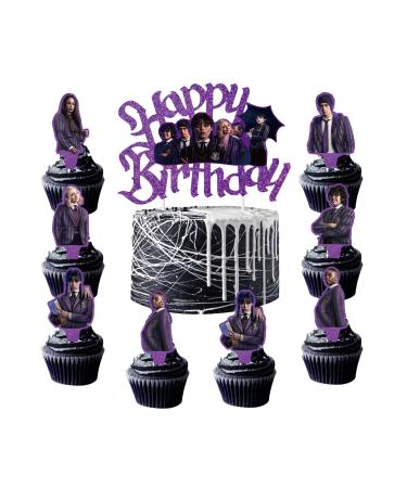 Wednesday Party Addams Cake Topper Cupcake Decoration Picks (25pcs sparkling style)