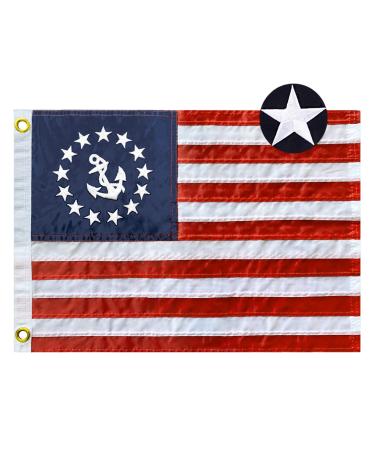Embroidered Stars and Anchor Boat Flag 12x18 Inch - American Boat Flag Heavy Duty Nylon Sewn Stripes US Pontoon Boat Marine Flags Banner with 2 Brass Grommets