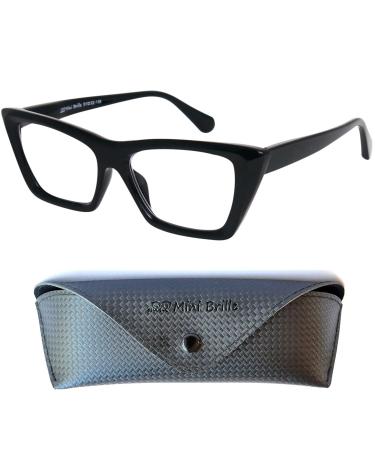 Mini glasses vintage chunky anti blue light glasses reading glasses thick frame square free case plastic glasses frame (black) with spring hinge blue light filter glasses Cateye 2.0 dioptria
