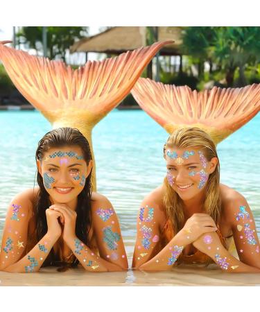 Mermaid Scale Temporary Tattoos Stickers - 12 Sheets for Kids & Adults | Mermaid Themed Party Decoration & Favors - Buy Online on GoSupps.com