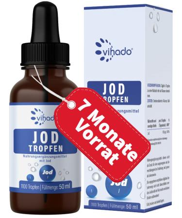 Vihado iodine drops high dose 7 month savings package thyroid formula vegan faster than iodine tablets 50 ml 1100 drops - Buy Online on GoSupps.com