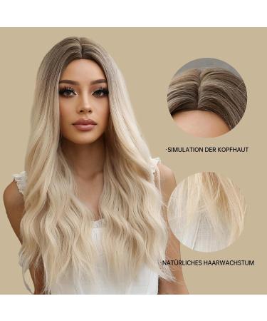 24-Inch Ombre Blonde Wavy Wig for Women - Dark Roots Loose Waves | Glue-Free Daily Cosplay Wig - Buy Online on GoSupps.com