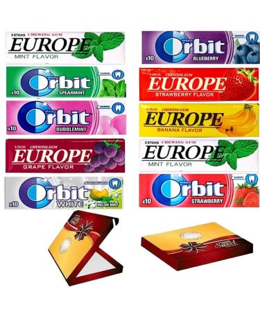 10 x Mixed Orbit & Europe Chewing Gum Packs With Gift Box