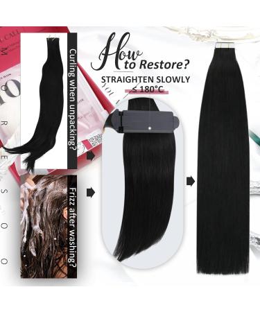 Moresoo 28 Inch Jet Black Human Hair Tape-in Extensions - 20 Pieces/50g - #1 Real Hair Extensions - Buy Online on GoSupps.com