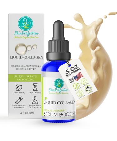 Liquid Collagen Peptides Serum Booster for Face Elasticity Firming DIY Natural Ingredient Marine Collagen Soluble Plumper Mix in Any Hyaluronic Acid Serum or Facial Cream Skin Perfection .5 oz