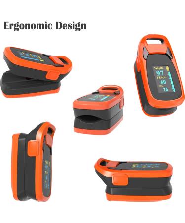 Fingertip Pulse Oximeter with Plethysmograph and Perfusion Index, Large OLED Display Blood Oxygen Saturation & Heart Rate Monitor - Carrying Case Included (Red-Orange) - Buy Online on GoSupps.com