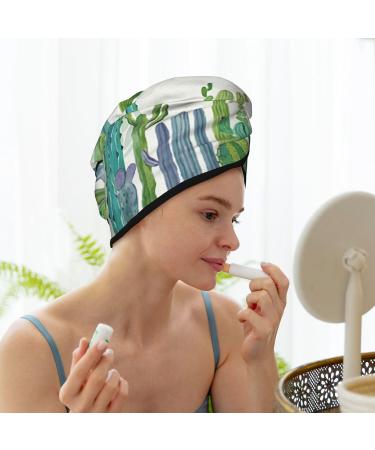 Cartoon Cactus Hair Towel Wrap - Quick Drying Turban with Button for Effortless Hair Drying - Buy Online on GoSupps.com