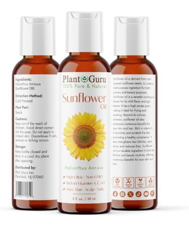 100% Pure Cold Pressed Sunflower Oil 2 oz - Natural Carrier Oil for Skin Hair & DIY Products - Buy Online on GoSupps.com