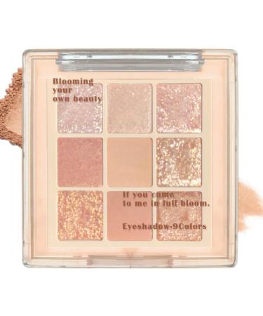 CAHIUYOA 9 Colors Eyeshadow Palette Matte Shimmer Glitter Eyeshadow Palette Korean Neutral Natural Nude Eye Shadow Palette Makeup Highly Pigmented Long Lasting Eyeshadow - 04