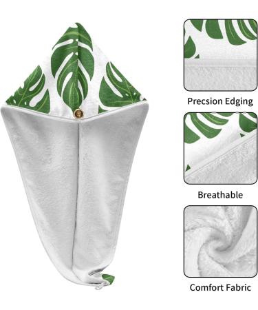 Green Monstera Leaf Hair Towel 2 Pack - Super Absorbent Quick Dry Hair Turbans for Women & Girls - Buy Online on GoSupps.com