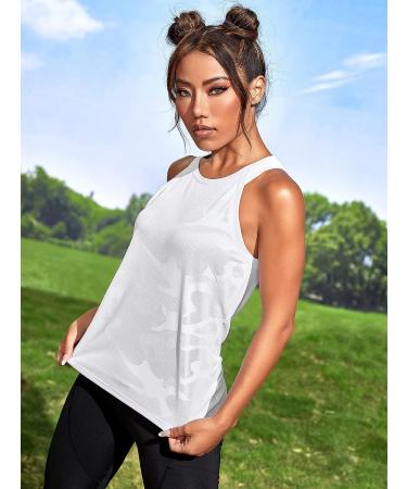 OYOANGLE Women's Camo Print Sleeveless Workout Tank Top - White | Active Gym Shirt - Buy Online on GoSupps.com